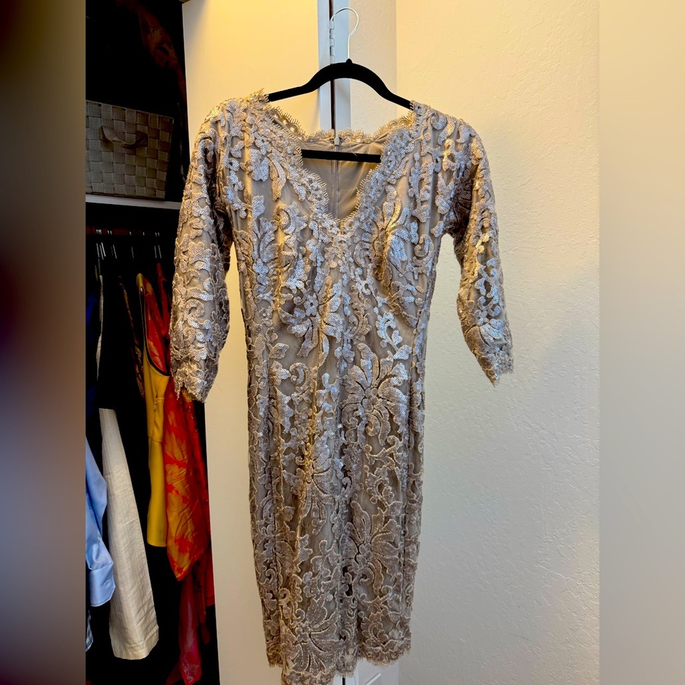 Elegant sequin Lace Dress in champagne gold